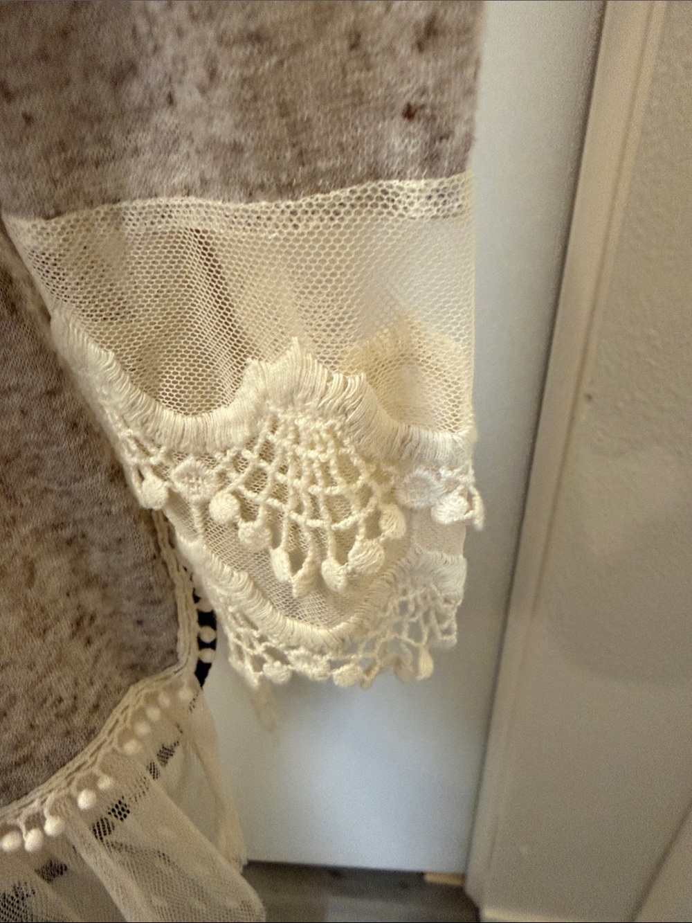 Light tan brown Lace-Trim Button Cardigan Sweater - Picture 9 of 10